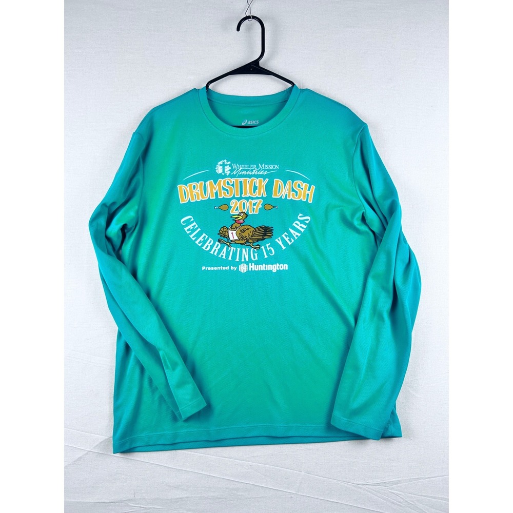 Asics Mens Drumstick Dash 2017 Long Sleeve Shirt Teal‎ Large Graphic Running Tee